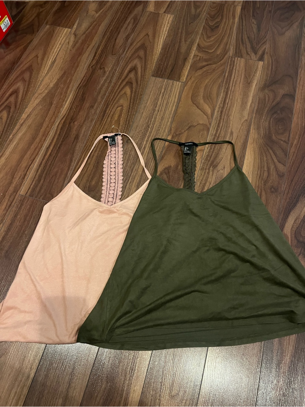 Velvet Lace-Back Tank Top - Pink and Olive Bundle